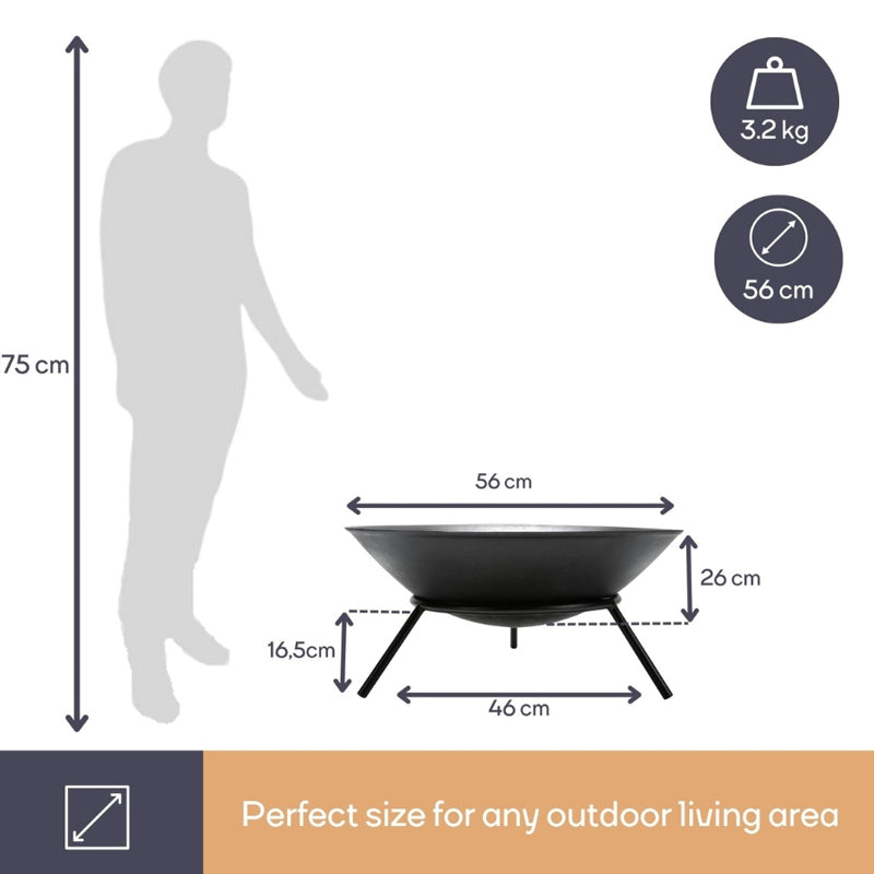 Perel Vuurkorf Gietijzer 56 cm – Robuuste Fire Bowl voor Tuin en Terras