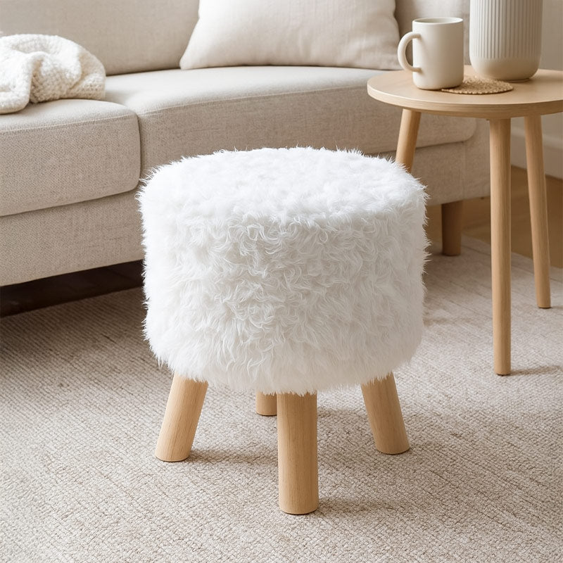 Teddy Poef Wit met Houten Poten – 40cm Hoog