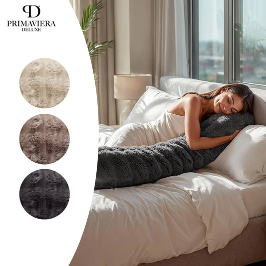 Bodypillow Pompom in Beige, Taupe & Antraciet – Extra Lang Kussen voor Comfort en Ondersteuning
