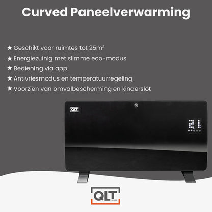 Curved Verwarmingspaneel van Glas – Zwart