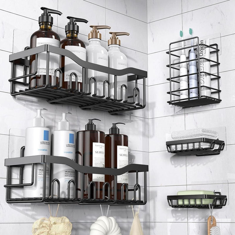 RS Goods Douche Rek Set 5-delig – Zwarte Badkamer Organizer Zonder Boren