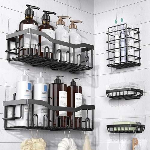 RS Goods Douche Rek Set 5-delig – Zwarte Badkamer Organizer Zonder Boren