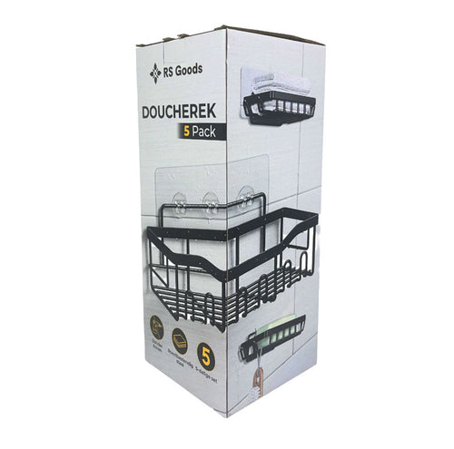 RS Goods Douche Rek Set 5-delig – Zwarte Badkamer Organizer Zonder Boren
