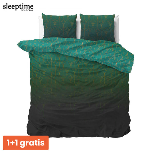 1+1 actie - Dekbedovertrek Bowen Groen
