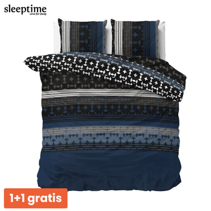 1+1 actie - Dekbedovertrek Scanda Navy