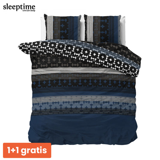 1+1 actie - Dekbedovertrek Scanda Navy