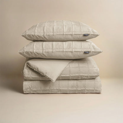 Faux Fur Check Dekbedovertrek – Groen, Taupe, Zwart & Beige