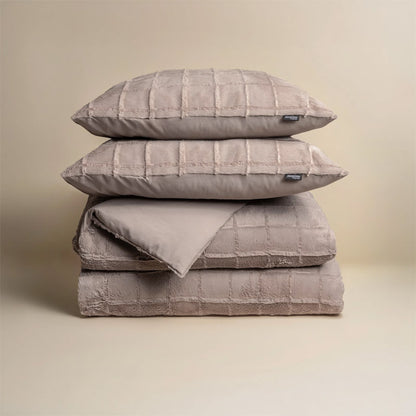 Faux Fur Check Dekbedovertrek – Groen, Taupe, Zwart & Beige