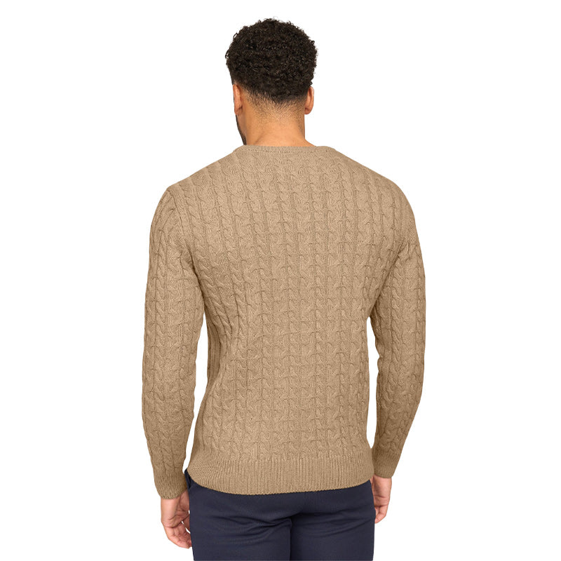 Loom Kabeltrui met Ronde Hals – Beige & Zwart