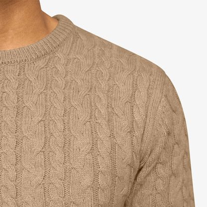 Loom Kabeltrui met Ronde Hals – Beige & Zwart