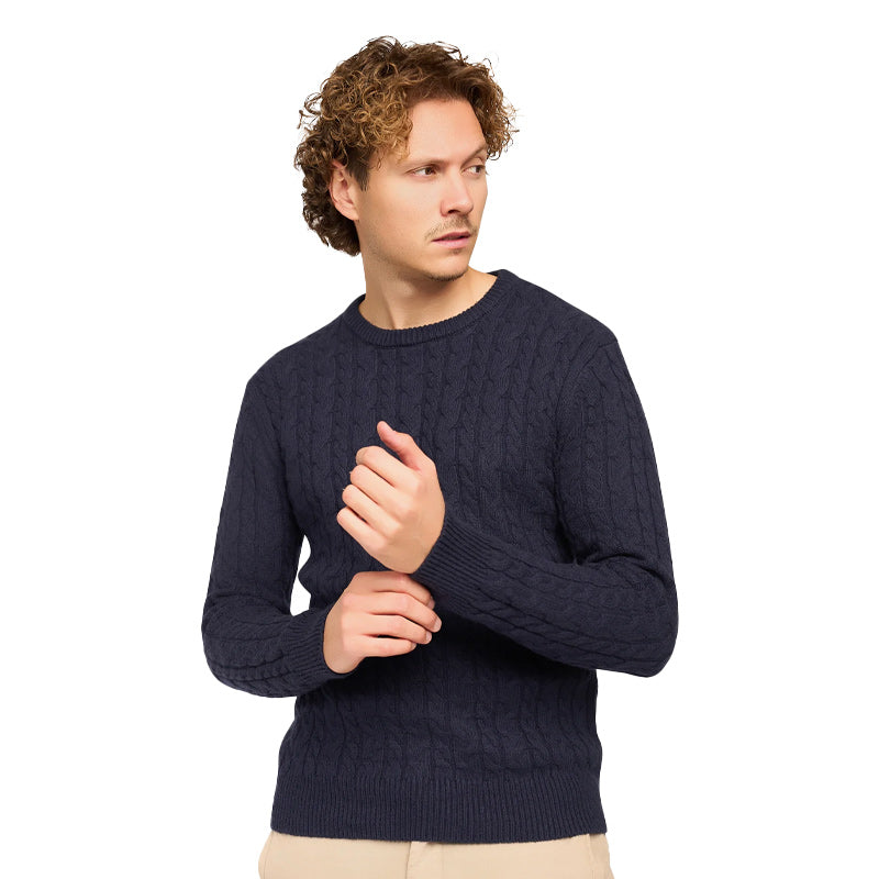 Loom Kabeltrui met Ronde Hals – Beige & Zwart