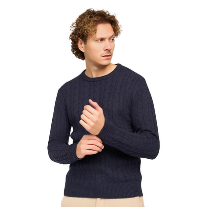 Loom Kabeltrui met Ronde Hals – Beige & Zwart