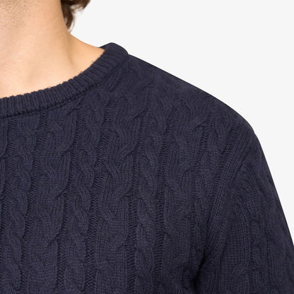 Loom Kabeltrui met Ronde Hals – Beige & Zwart