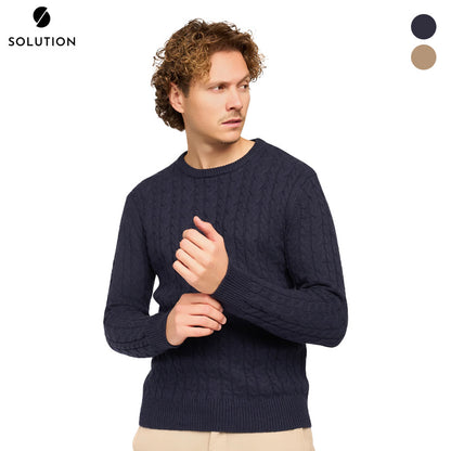 Loom Kabeltrui met Ronde Hals – Beige & Zwart