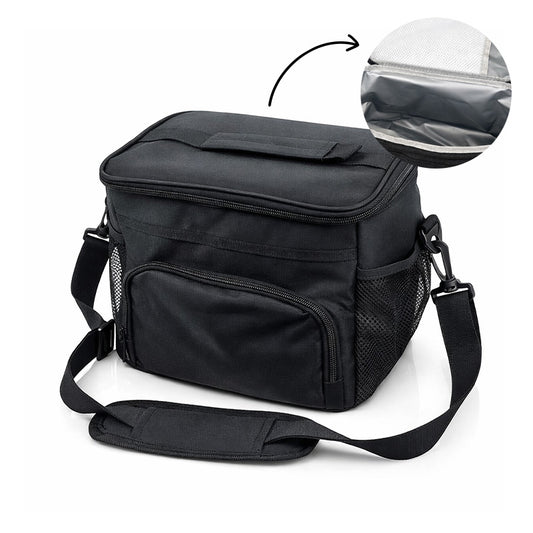 Thermo Lunchbox & Koeltas 9 Liter – Geïsoleerde Lunchtas met Schouderband Zwart