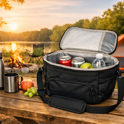 Thermo Lunchbox & Koeltas 9 Liter – Geïsoleerde Lunchtas met Schouderband Zwart