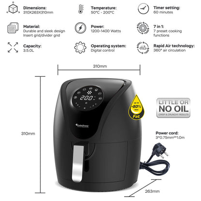 Digitale Airfryer – 3,5 Liter - Zwart/Zilver: Gezond, snel en compact