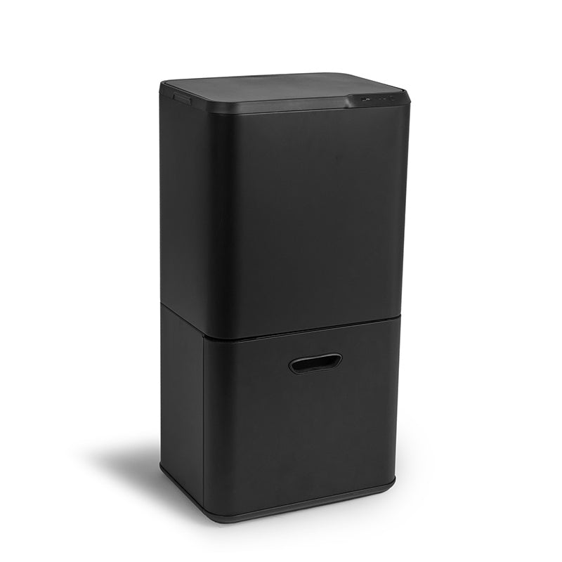 Prullenbak met Sensor – 63 Liter – Mat Zwart / Metal Grey