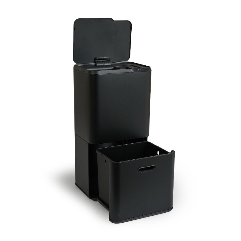 Prullenbak met Sensor – 63 Liter – Mat Zwart / Metal Grey