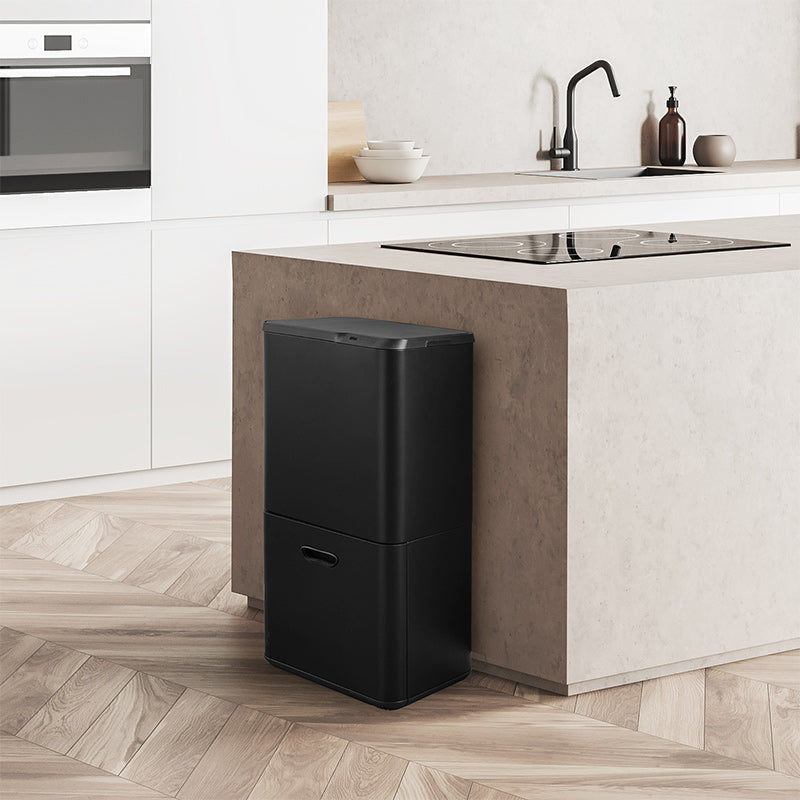 Prullenbak met Sensor – 63 Liter – Mat Zwart / Metal Grey