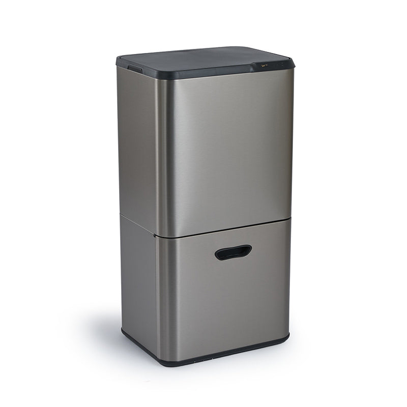 Prullenbak met Sensor – 63 Liter – Mat Zwart / Metal Grey