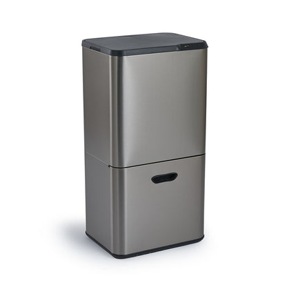 Prullenbak met Sensor – 63 Liter – Mat Zwart / Metal Grey