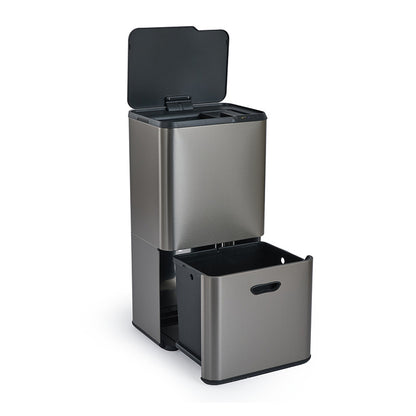 Prullenbak met Sensor – 63 Liter – Mat Zwart / Metal Grey