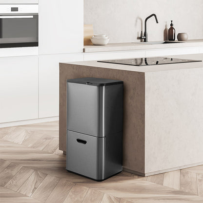 Prullenbak met Sensor – 63 Liter – Mat Zwart / Metal Grey