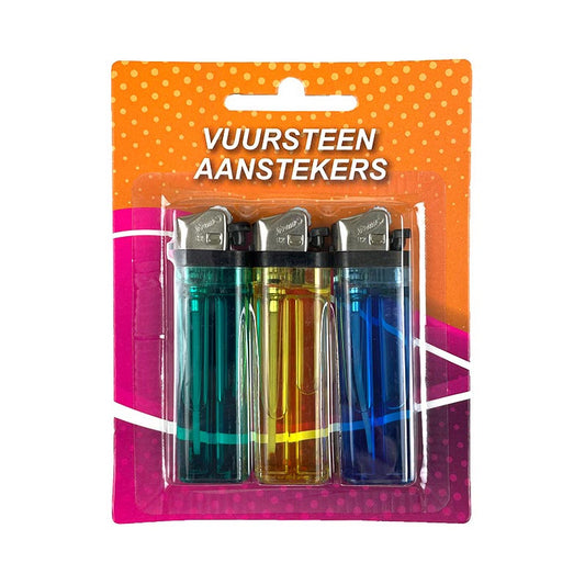 3-Pack Vuursteen Aanstekers – Kleurassorti