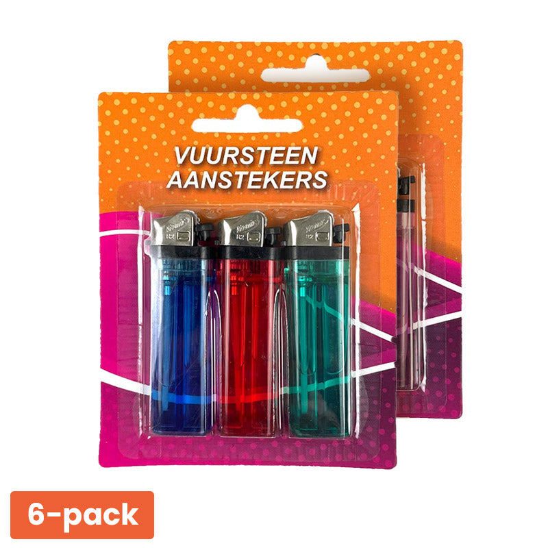 6-Pack Vuursteen Aanstekers – Kleurassorti
