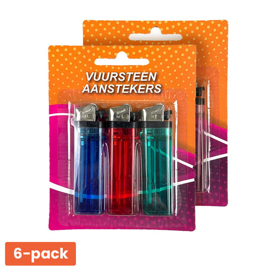 6-Pack Vuursteen Aanstekers – Kleurassorti