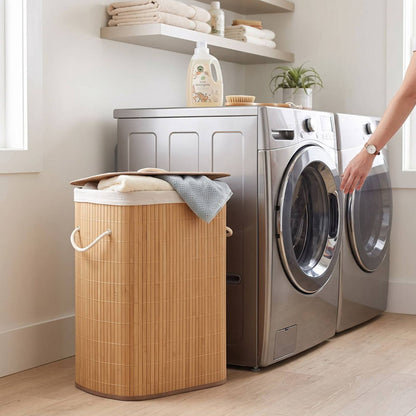 Bamboe Wasmand 76 Liter – Opvouwbare Wasmand met Deksel 30x40x60 cm