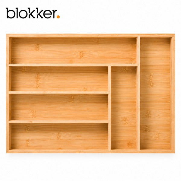 Blokker bamboe bestekbak 45 x 30 cm leeg met 6 vaste vakken