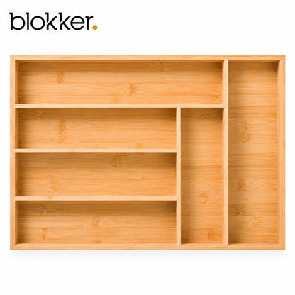 Blokker bamboe bestekbak 45 x 30 cm leeg met 6 vaste vakken