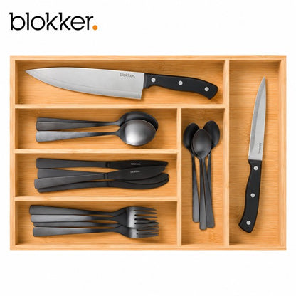 Blokker bamboe bestekbak 45 x 30 cm met 6 vakken en bestek