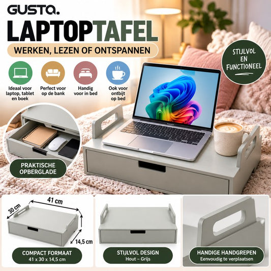 Gusta Laptoptafel Hout – Grijs – 41 x 30 x 14,5 cm